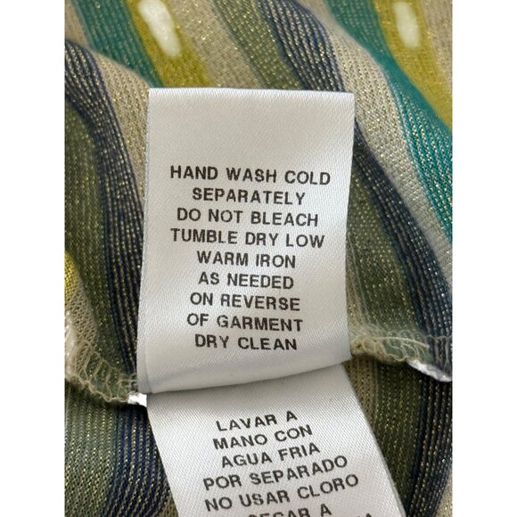 Donna Morgan Dress Short Sleeve Striped Metallic Green Yellow Elastic Waist Sz 4 - Picture 9 of 9